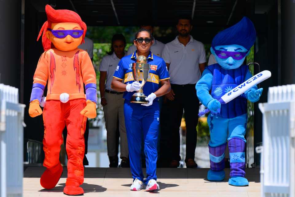 Chamari Athapaththu brings the Women's World Cup in to the R Premadasa Stadium, Colombo, September 22, 2025 