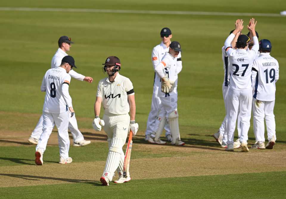 Dom Sibley fell to Kyle Abbott as Surrey stumbled against Hampshire, Hampshire vs Surrey, County Championship, Utilita Bowl, September 24, 2025