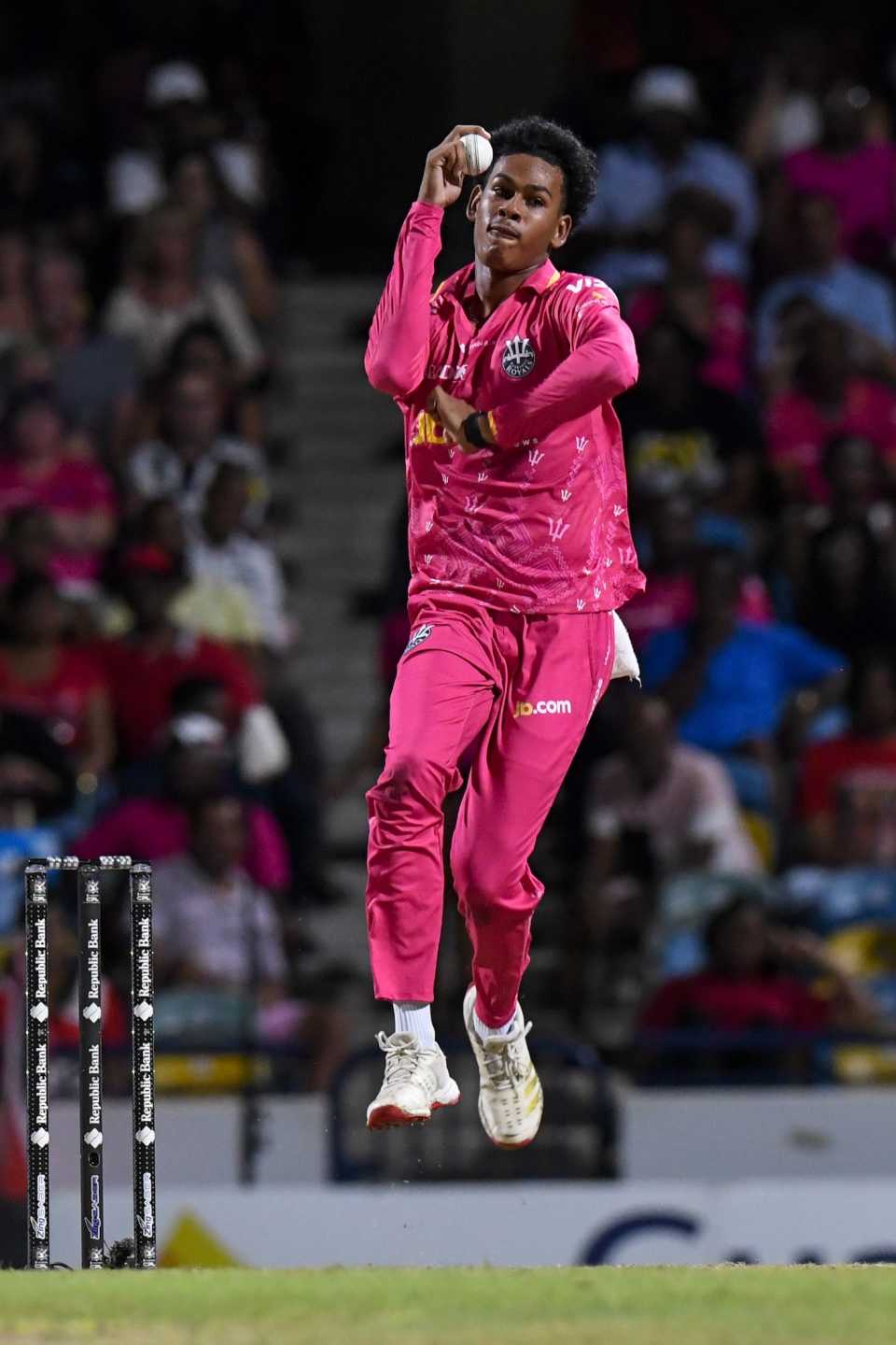 Zishan Motara bowls, Barbados Royals avd Trinbago Knight Riders, CPL 2025, Bridgetown, September 12, 2025
