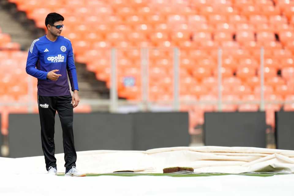 Shubman Gill inspects the Ahmedabad pitch, Ahmedabad, September 30, 2025