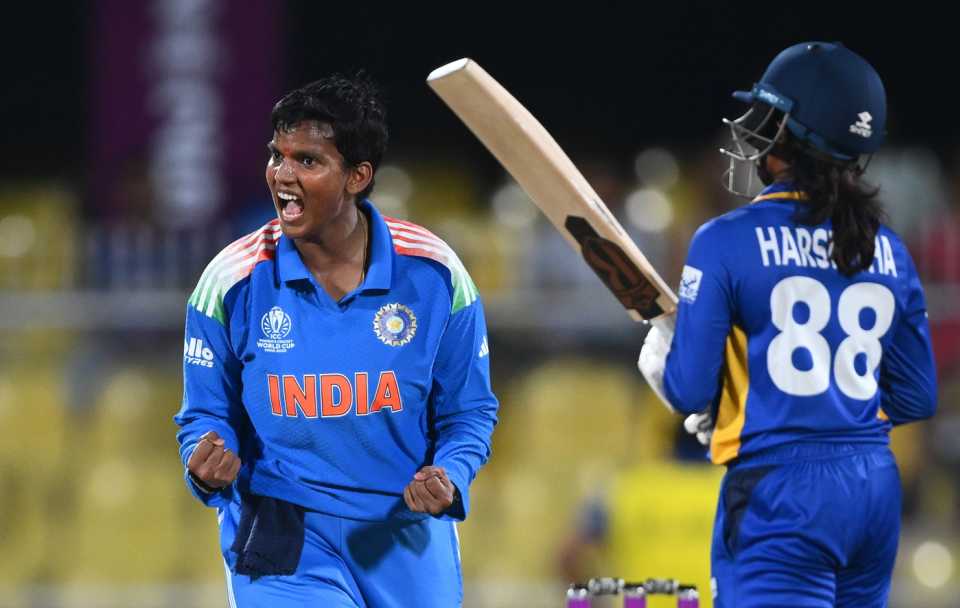 Deepti Sharma is pumped up after removing Chamari Athapaththu, India vs Sri Lanka, Women's ODI World Cup, Guwahati, September 30, 2025