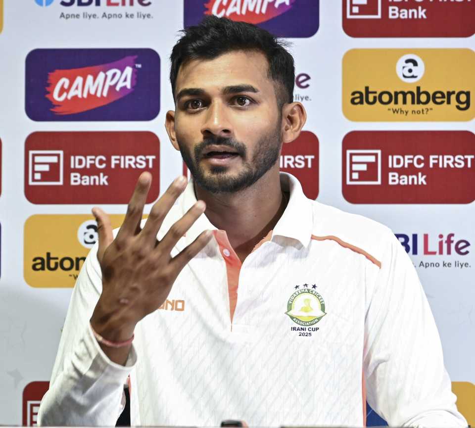 Vidarbha captain Akshay Wadkar speaks to the media, Nagpur, September 30, 2025