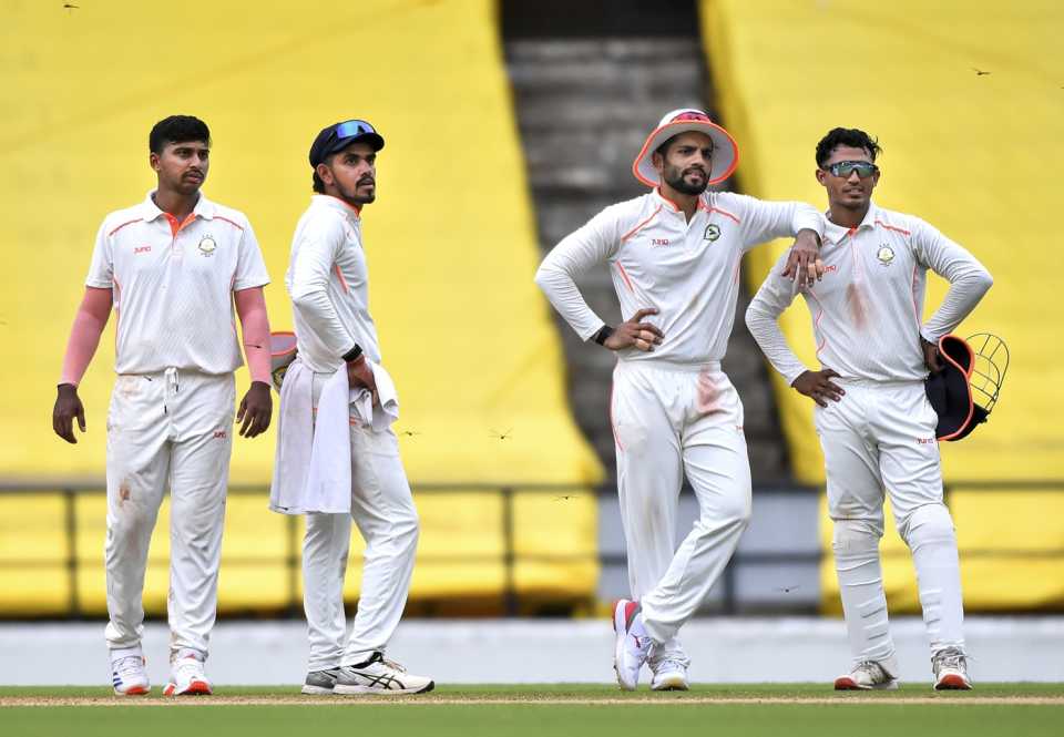 Darshan Nalkande, Yash Rathod, Dhruv Shorey and Aman Mokhade look on, Vidarbha vs Rest of India, Nagpur, Irani Cup, 2nd day, October 2, 2025