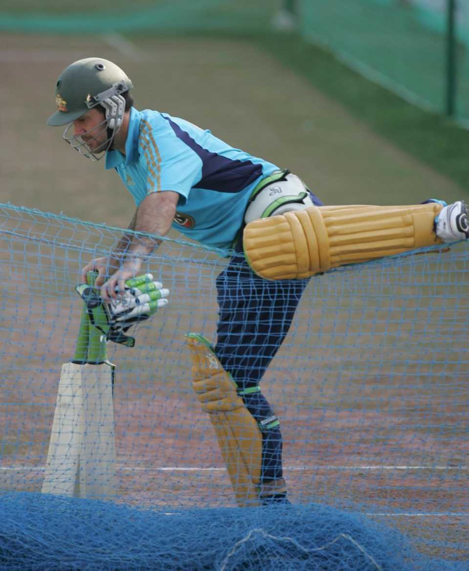 Australia player Ricky Ponting jumps over a net in Vadodara, India v Australia, 1st ODI, Vadodara, October 25, 2009