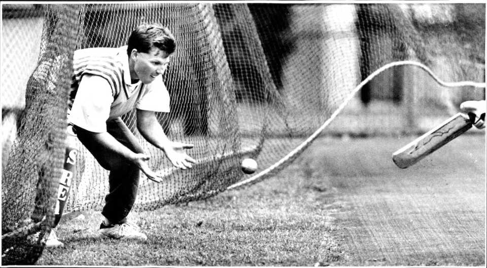 Rodney Davison uses the SCG nets to work on his fielding at silly point, New South Wales vs Tasmania, Sydney, Sheffield Shield, December 8, 1994