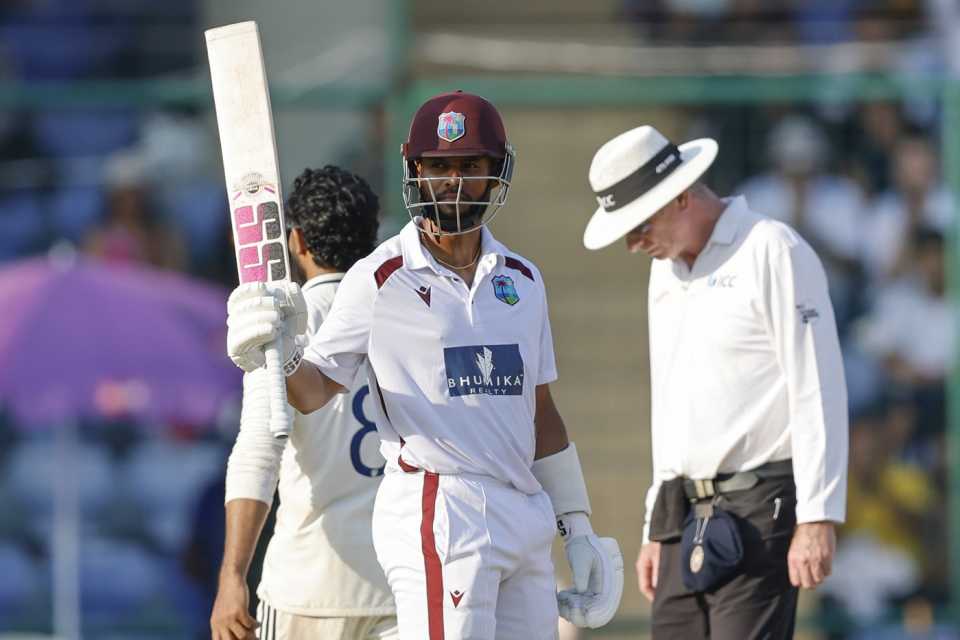 Shai Hope celebrates his first fifty after 31 innings, India vs West Indies, 2nd Test, Delhi, 3rd day, October 12, 2025