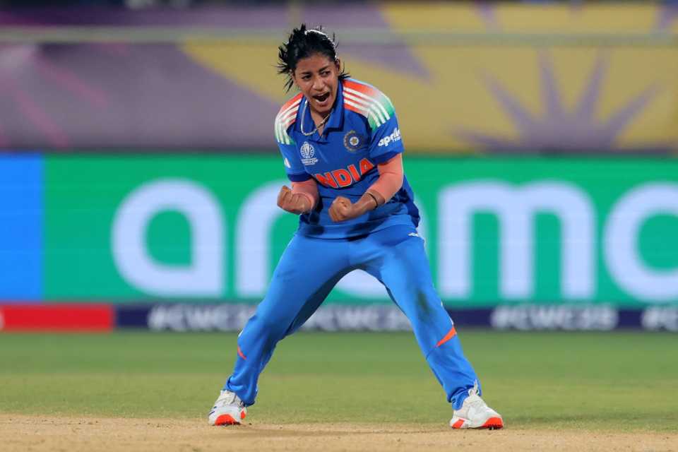 Amanjot Kaur claimed 2 for 68 in her nine overs, India vs Australia, Women's ODI World Cup, Visakhapatnam, October 12, 2025