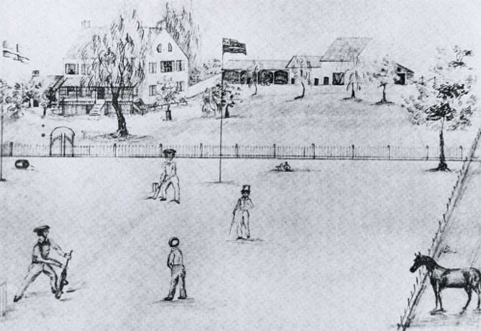 A drawing of the USA v Canada match in 1844