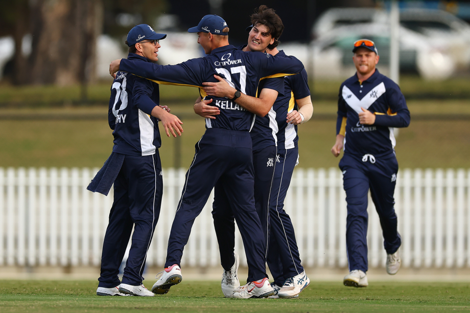 Victoria celebrate clinching a nail-biting victory, Victoria vs New South Wales, One-Day Cup, Junction Oval, October 20, 2025