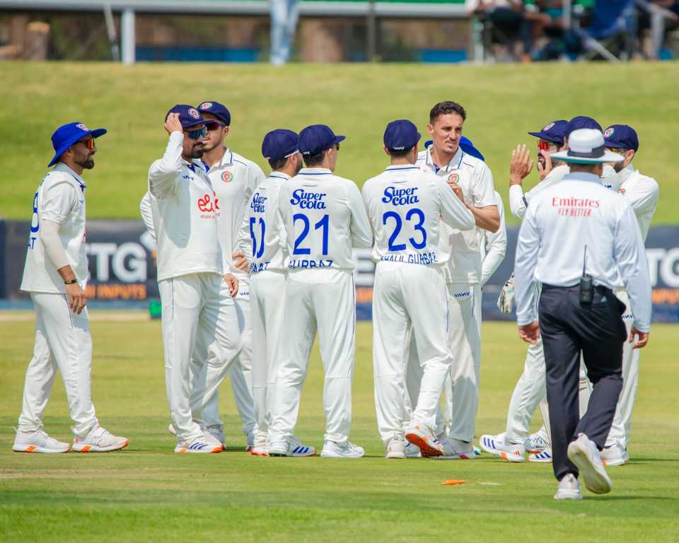 Ziaur Rahman castled Brian Bennett for his maiden Test wicket, Zimbabwe vs Afghanistan, only Test, Harare, 1st day, October 20, 2025
