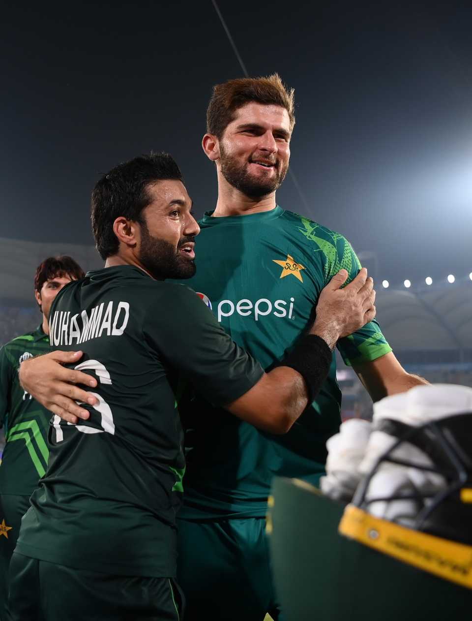Mohammad Rizwan and Shaheen Shah Afridi after the game, Pakistan vs Sri Lanka, ODI World Cup, Hyderabad, October 10, 2023