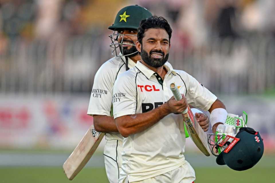 Mohammad Rizwan and Babar Azam walk off the field at stumps, Pakistan vs South Africa, 2nd Test, Rawalpindi, 3rd day, October 22, 2025