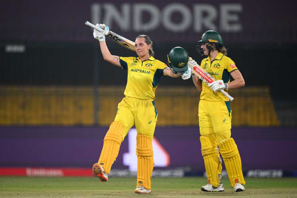 Ash Gardner reached a 69-ball hundred as she and Annabel Sutherland sealed a dominant win, Australia vs England, Women's World Cup, Indore, October 22, 2025
