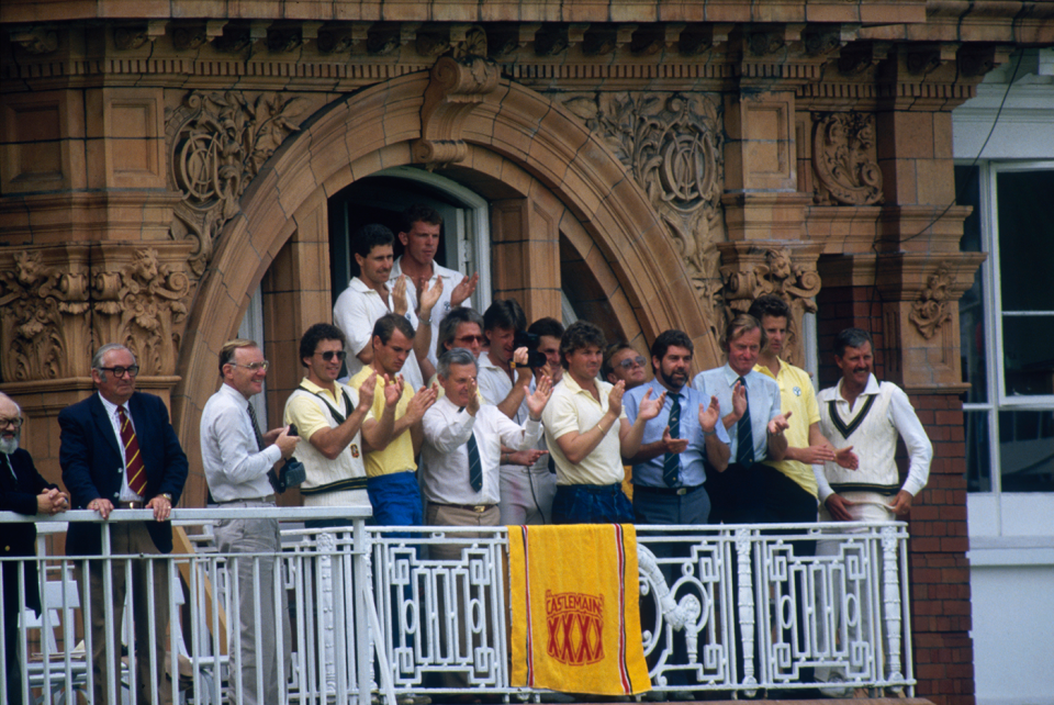Australia's players stand on the balcony to celebrate the victory, England v Australia, 2nd Test, Lord's, July 2, 1985