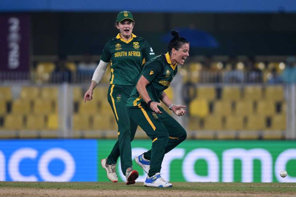 Laura Wolvaardt and Marizanne Kapp celebrate a wicket, England vs South Africa, Women's World Cup semi-final, Guwahati, October 29, 2025