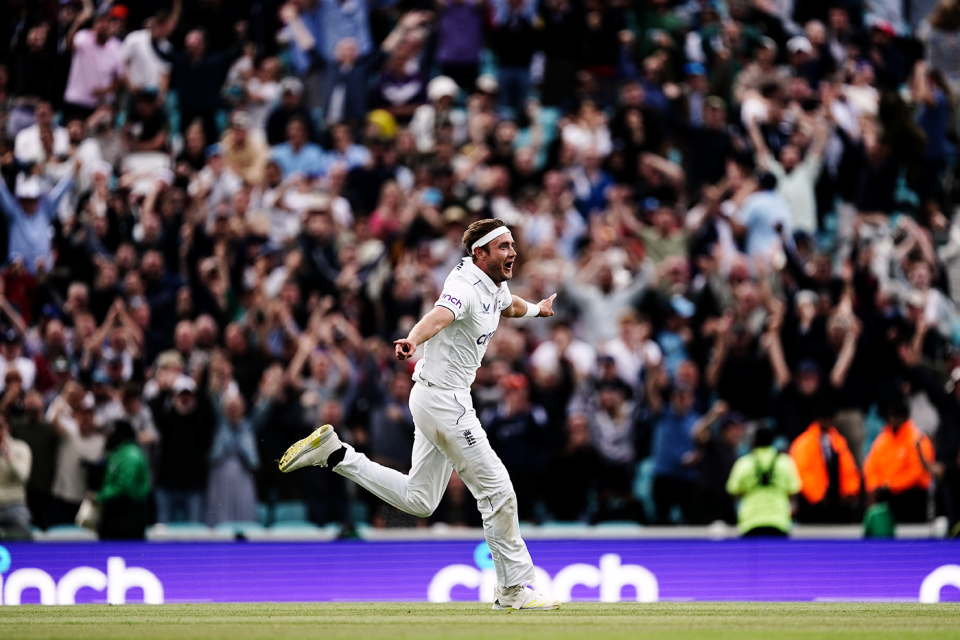 Stuart Broad celebrates, England vs Australia, 5th men's Ashes Test, The Oval, 5th day, July 31, 2023