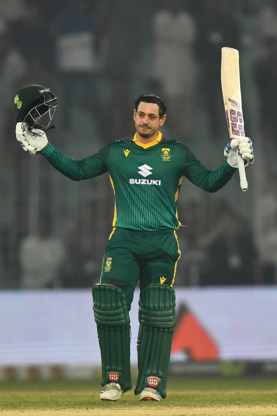 Quinton de Kock celebrates his century as he breezed through the chase, Pakistan vs South Africa, 2nd ODI, Rawalpindi, November 6, 2025
