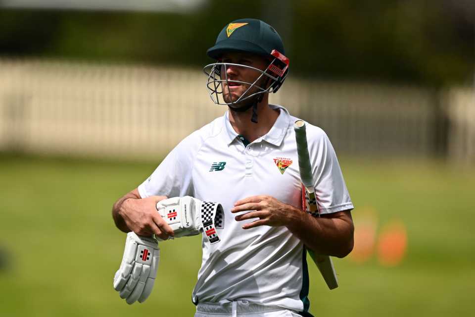 Beau Webster walks off after being dismissed, Tasmania vs South Australia, Sheffield Shield, Hobart, November 10, 2025