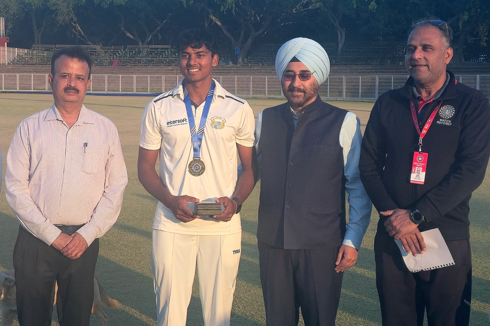 Ayush Goyal was named the Player of the Match, Chandigarh vs Punjab, 3rd day, Chandigarh, Ranji Trophy, November 10, 2025
