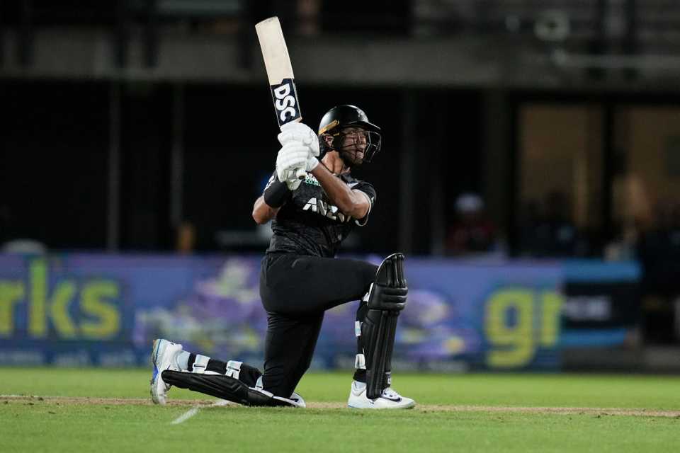 Rachin Ravindra plays an expansive stroke, New Zealand vs West Indies, 2nd ODI, Napier, November 19, 2025
