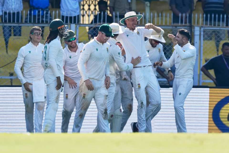South Africa players celebrate after sealing the 2-0 sweep, India vs South Africa, 2nd Test, Guwahati, 5th day, November 26, 2025