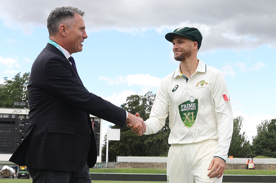 Peter Handscomb shakes hands with Deputy Prime Minister Richard Marles, Prime Minister's XI vs England XI, Canberra, November 29, 2025
