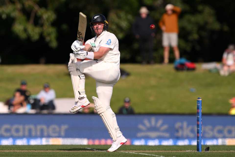 Nathan Smith swivels on one leg to flick, New Zealand vs West Indies, 1st Test, Day 1, Christchurch, December 2, 2025