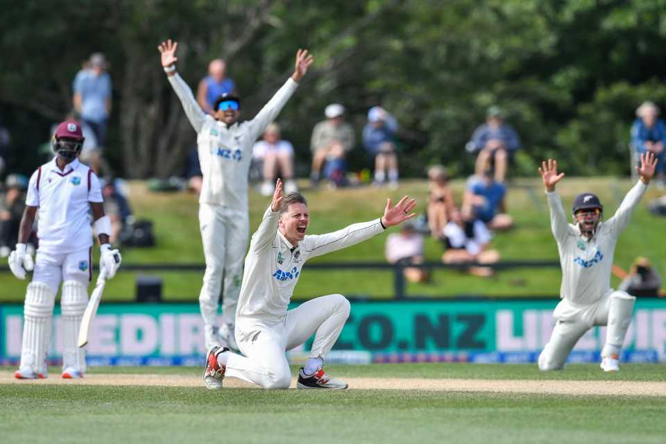 Michael Bracewell and New Zealand appeal but to no avail, New Zealand vs West Indies, 1st Test, Christchurch, 5th day, December 6, 2025