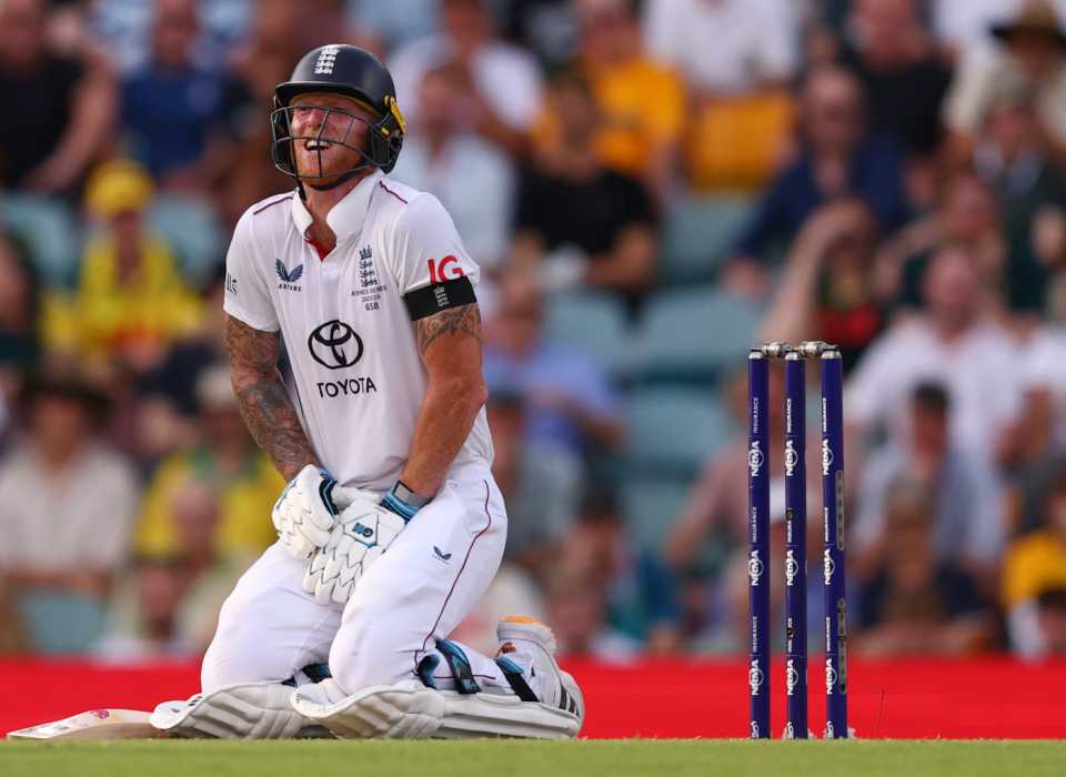 Ben Stokes winces after an inside-edge into his groin, Australia vs England, 2nd Test, Brisbane, 3rd day, December 7, 2025