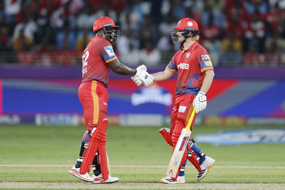 Rovman Powell and Jordan Cox were part of a crucial 119-run stand, Abu Dhabi Knight Riders vs Dubai Capitals, ILT20 2025-26, Dubai, December 7, 2025