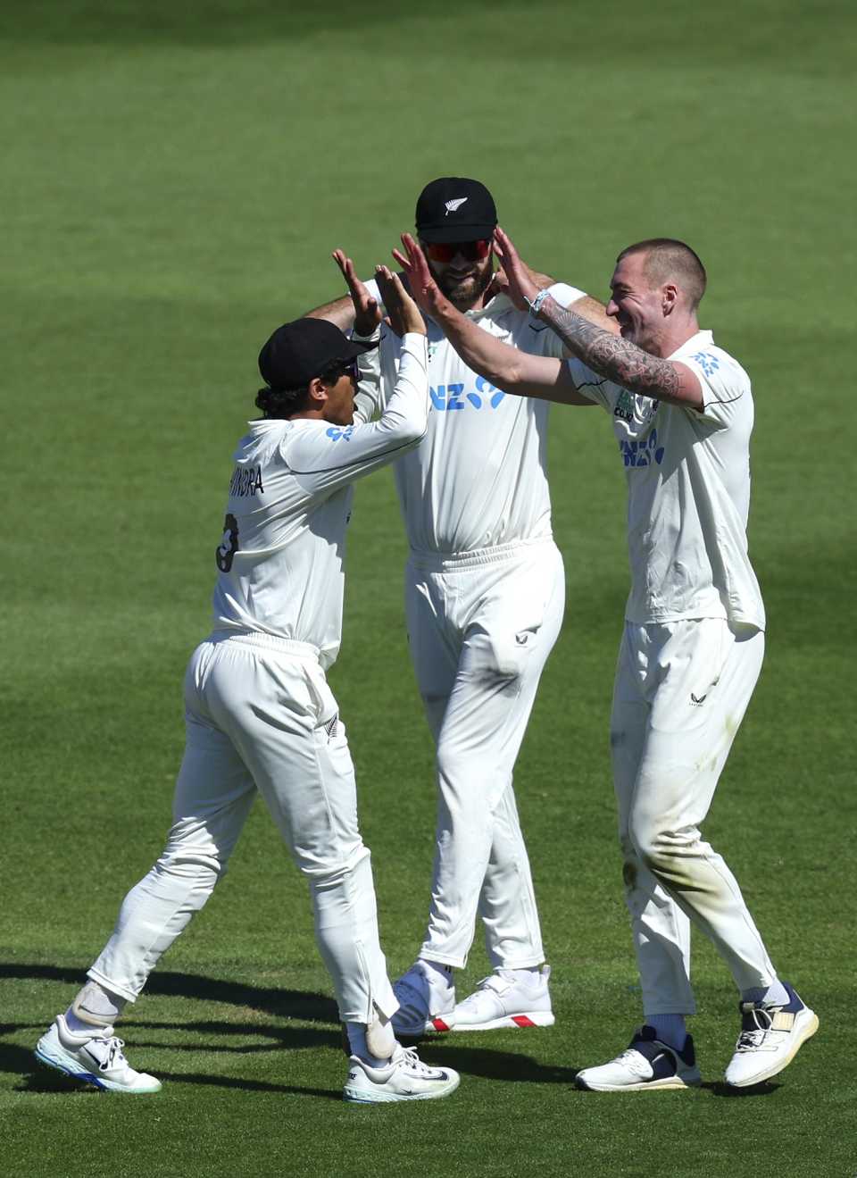Blair Tickner is congratulated by his team-mates, New Zealand vs West Indies, 2nd Test, Wellington, 1st day, December 10, 2025