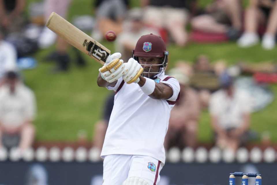 Kavem Hodge goes for the pull, New Zealand vs West Indies, 2nd Test, Wellington, 3rd day, December 12, 2025