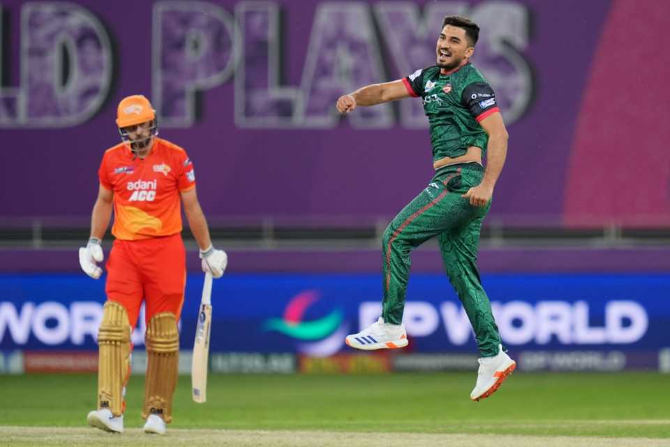 Khuzaima Tanveer celebrates a wicket, Desert Vipers vs Gulf Giants, Dubai, ILT20, December 12, 2025