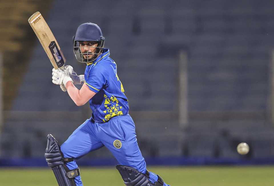 Tanmay Agarwal slices one away, Hyderabad vs Mumbai, Syed Mushtaq Ali Trophy 2025-26, Pune, December 12, 2025