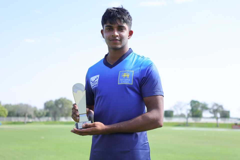 Sethmika Seneviratne was the Player of the Match for bagging 5 for 25, Nepal Under-19s vs Sri Lanka Under-19s, Under-19 Asia Cup, Dubai, December 13, 2025