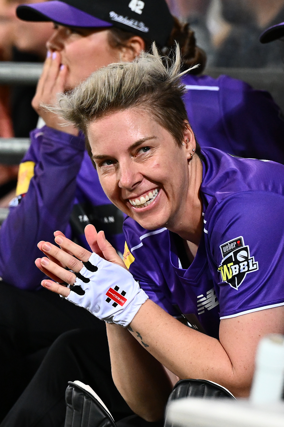 Elyse Villani smiles during the closing stages of the WBBL final, Hobart Hurricanes vs Perth Scorchers, WBBL final, Hobart, December 13, 2025