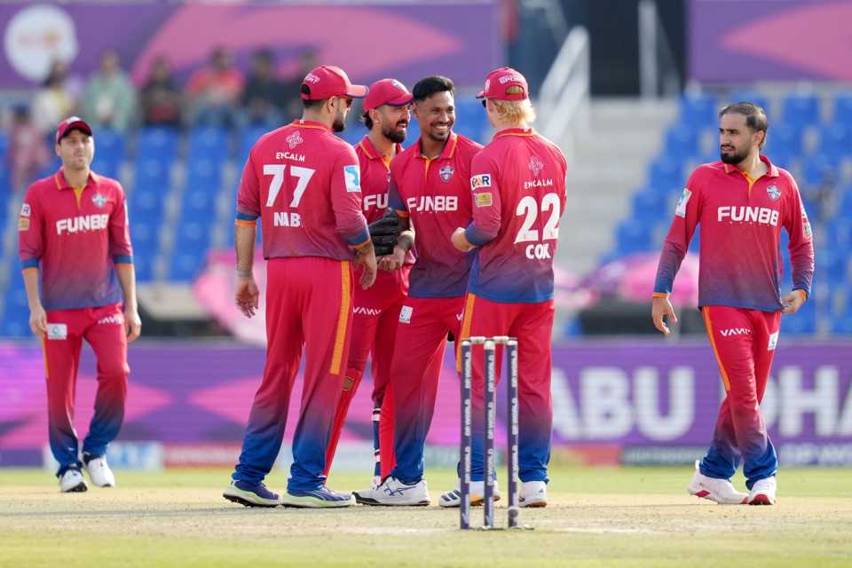 Mustafizur Rahman picked up three wickets in four balls, Dubai Capitals vs Gulf Giants, ILT20, Abu Dhabi, December 21, 2025