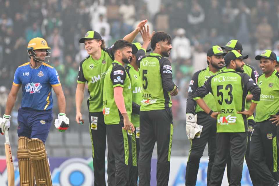 Mohammad Amir celebrates a wicket with his team-mates, Sylhet Titans vs Dhaka Capitals, BPL, Sylhet, January 1, 2026