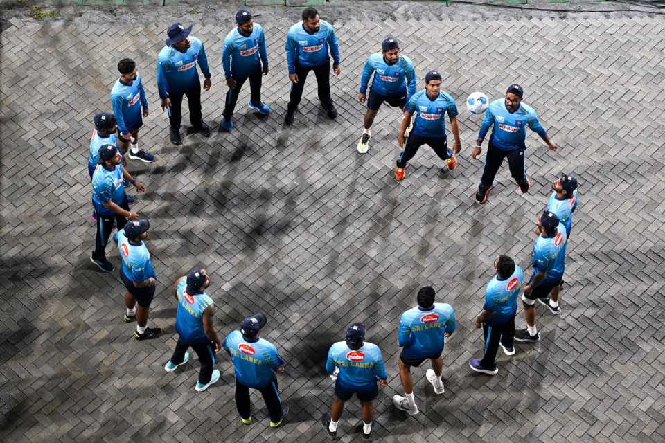 The Sri Lanka players warm up during the rain break, Sri Lanka vs Pakistan, 2nd T20I, Dambulla, January 9, 2025