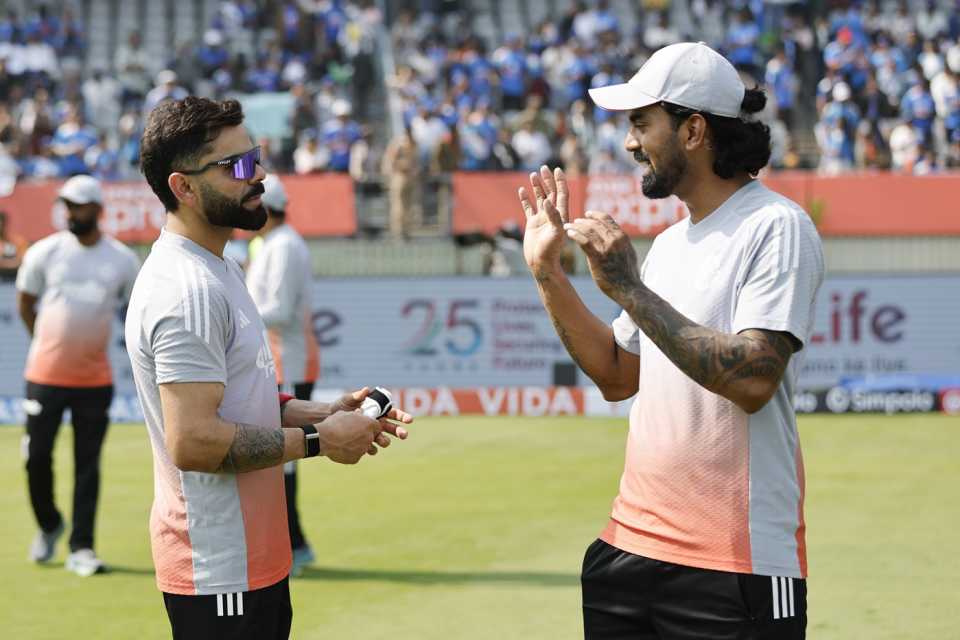 Virat Kohli has a word with KL Rahul before the game, India vs New Zealand, 1st ODI, Vadodara, January 11, 2026