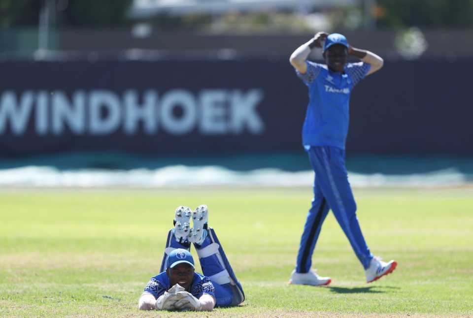 Acrey Hugo reacts after a fielding opportunity, Scotland vs Bangladesh, U-19 World Cup 2026 warm-ups, Harare, January 13, 2026