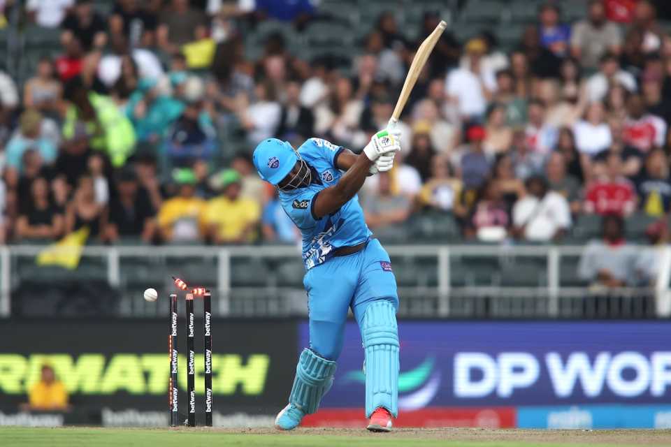 Andre Russell loses his stumps, Joburg Super Kings vs Pretoria Capitals, SA20, Johannesburg, January 17, 2026