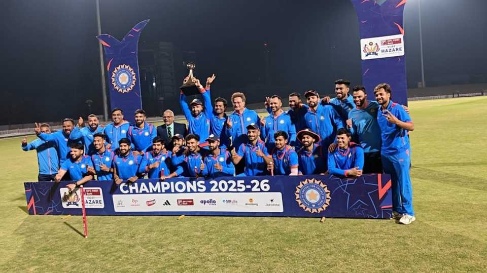 Vidarbha - Champions of the 2025/26 season of the Vijay Hazare Trophy, Saurashtra vs Vidarbha, Vijay Hazare Trophy final, Bengaluru, January 18, 2026