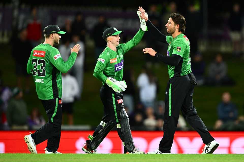 Marcus Stoinis celebrates a wicket, Hobart Hurricanes vs Melbourne Stars, BBL, Knockout, Hobart, January 21, 2026