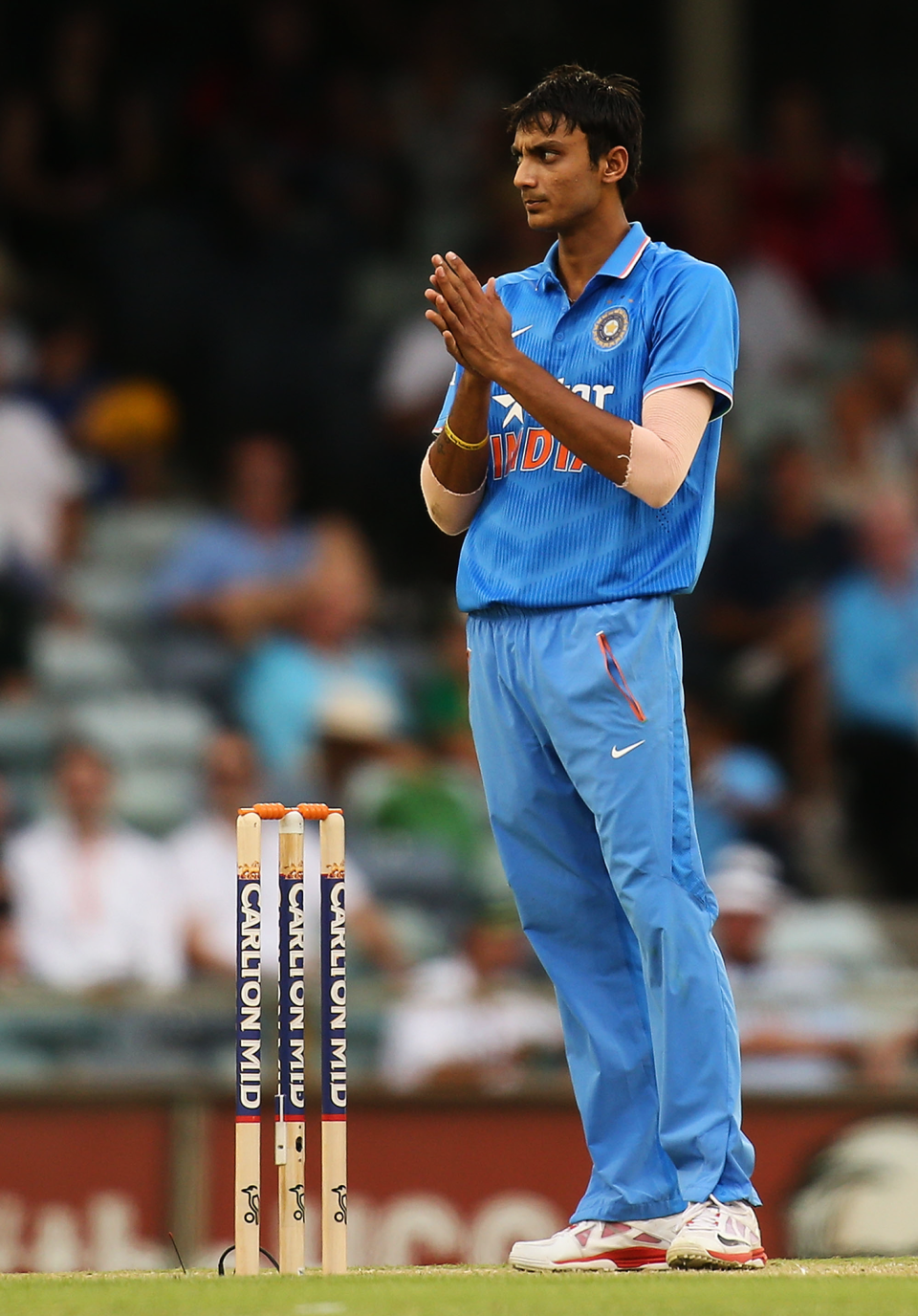 Axar Patel looks on, England v India, Carlton Mid Tri-series, Perth, January 30, 2015