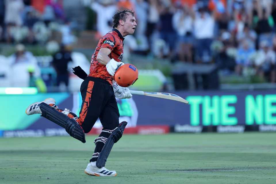 Tristan Stubbs after hitting the winning runs for Sunrisers Eastern Cape, Pretoria Capitals vs Sunrisers Eastern Cape, SA20, Final, Cape Town, January 25, 2026