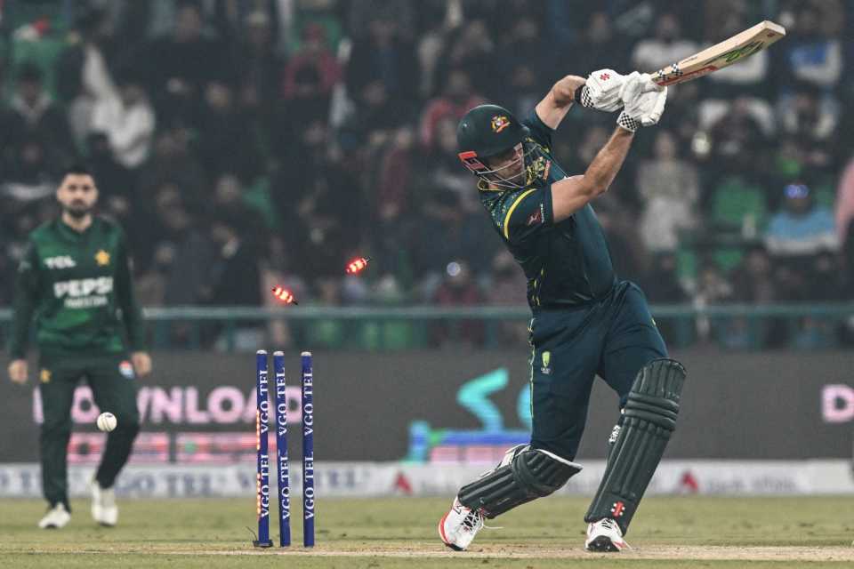 Mitchell Marsh was bowled by Shaheen Shah Afridi in the first over of Australia's innings, Pakistan vs Australia, 3rd T20I, Lahore, February 1, 2026