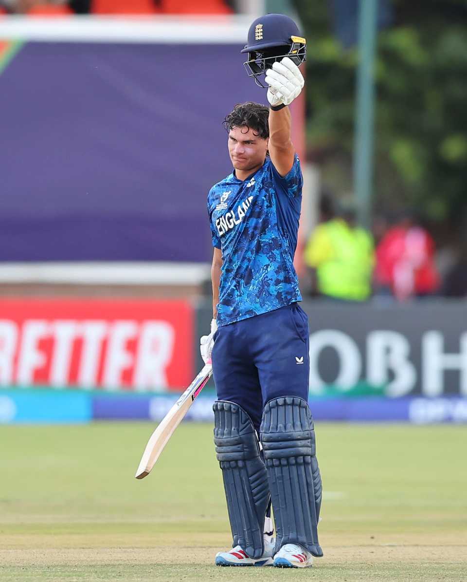 Caleb Falconer completed a 63-ball hundred, England vs India, Under-19 men's World Cup final, Harare, February 6, 2026