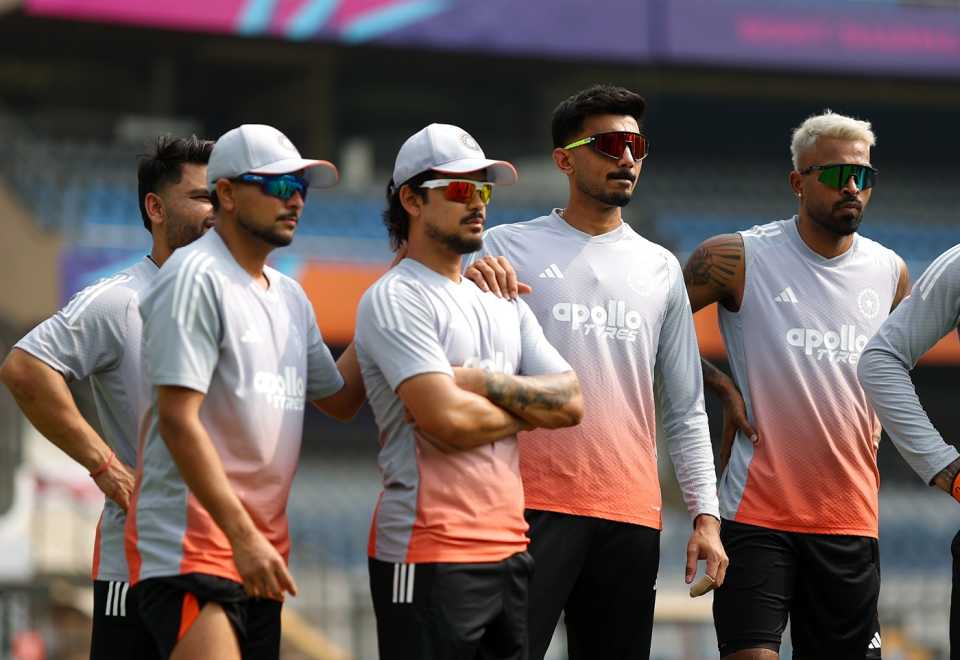 Axar Patel, Hardik Pandya, Rinku Singh, Ishan Kishan and Kuldeep Yadav look on at a training session, T20 World Cup 2026, Mumbai, February 6, 2026