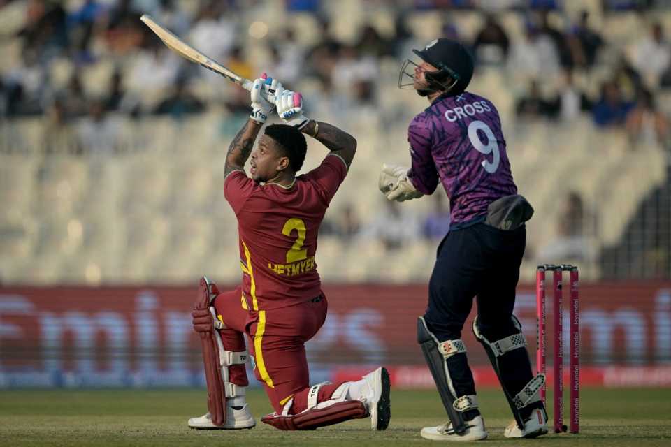 Shimron Hetmyer smashed a 22-ball fifty, Scotland vs West Indies, T20 World Cup, Kolkata, February 7, 2026 